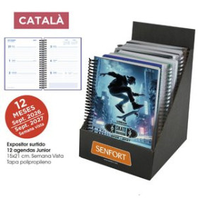 Agendas escolares AGENDA ESCOLAR (2026-27) SENFORT CATALAN JUNIOR ESPIRAL tapa PVC 150x210 S/V SURTIDO EXPOSITOR DE 12