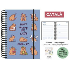 Agendas escolares AGENDA ESCOLAR (2026-27) SENFORT CATALAN STUDENT DECORADA ESPIRAL tapa PP con GOMA 120x170 D/P CAPIBARA
