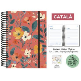 Agendas escolares AGENDA ESCOLAR (2026-27) SENFORT CATALAN STUDENT DECORADA ESPIRAL tapa PP con GOMA 120x170 D/P CORAL