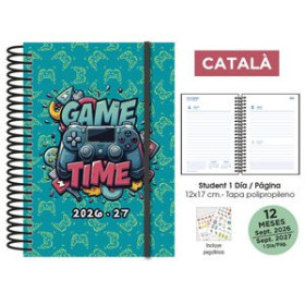 Agendas escolares AGENDA ESCOLAR (2026-27) SENFORT CATALAN STUDENT DECORADA ESPIRAL tapa PP con GOMA 120x170 D/P GAMER TURQUESA
