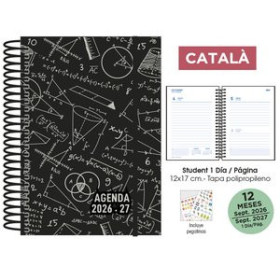 Agendas escolares AGENDA ESCOLAR (2026-27) SENFORT CATALAN STUDENT DECORADA ESPIRAL tapa PP con GOMA 120x170 D/P MATHS NEGRO