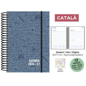 Agendas escolares AGENDA ESCOLAR (2026-27) SENFORT CATALAN STUDENT DECORADA ESPIRAL tapa PP con GOMA 120x170 D/P MATHS PLOMO