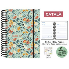 Agendas escolares AGENDA ESCOLAR (2026-27) SENFORT CATALAN STUDENT DECORADA ESPIRAL tapa PP con GOMA 120x170 D/P PURPLE FLOWERS