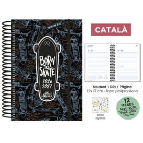 Agendas escolares AGENDA ESCOLAR (2026-27) SENFORT CATALAN STUDENT DECORADA ESPIRAL tapa PP con GOMA 120x170 D/P SKATEBOARD