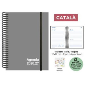 Agendas escolares AGENDA ESCOLAR (2026-27) SENFORT CATALAN STUDENT UNICOLOR ESPIRAL tapa PP con GOMA 120x170 D/P GRIS