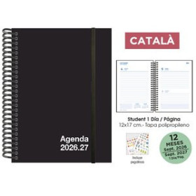 Agendas escolares AGENDA ESCOLAR (2026-27) SENFORT CATALAN STUDENT UNICOLOR ESPIRAL tapa PP con GOMA 120x170 D/P NEGRO