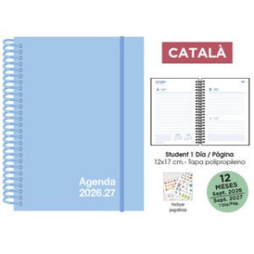 Agendas escolares AGENDA ESCOLAR (2026-27) SENFORT CATALAN STUDENT UNICOLOR ESPIRAL tapa PP con GOMA 120x170 D/P PASTEL AZUL