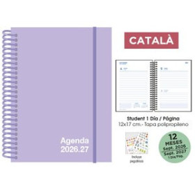 Agendas escolares AGENDA ESCOLAR (2026-27) SENFORT CATALAN STUDENT UNICOLOR ESPIRAL tapa PP con GOMA 120x170 D/P PASTEL LILA