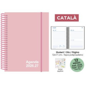 Agendas escolares AGENDA ESCOLAR (2026-27) SENFORT CATALAN STUDENT UNICOLOR ESPIRAL tapa PP con GOMA 120x170 D/P PASTEL ROSA