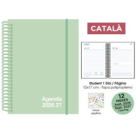 Agendas escolares AGENDA ESCOLAR (2026-27) SENFORT CATALAN STUDENT UNICOLOR ESPIRAL tapa PP con GOMA 120x170 D/P PASTEL VERDE
