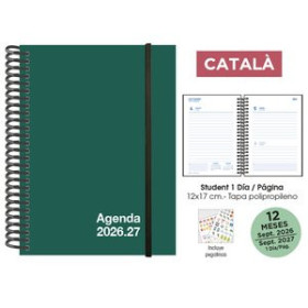 Agendas escolares AGENDA ESCOLAR (2026-27) SENFORT CATALAN STUDENT UNICOLOR ESPIRAL tapa PP con GOMA 120x170 D/P VERDE