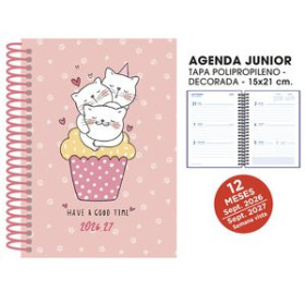 Agendas escolares AGENDA ESCOLAR (2026-27) SENFORT JUNIOR DECORADA ESPIRAL tapa PVC 150x210 S/V CATS ROSA