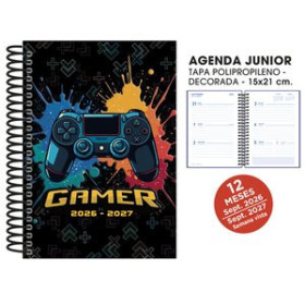 Agendas escolares AGENDA ESCOLAR (2026-27) SENFORT JUNIOR DECORADA ESPIRAL tapa PVC 150x210 S/V GAMER NEGRO