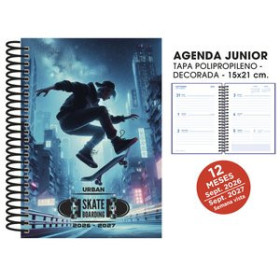 Agendas escolares AGENDA ESCOLAR (2026-27) SENFORT JUNIOR DECORADA ESPIRAL tapa PVC 150x210 S/V SKATEBOARD