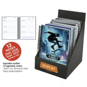 Agendas escolares AGENDA ESCOLAR (2026-27) SENFORT JUNIOR ESPIRAL tapa PVC 150x210 S/V SURTIDO EXPOSITOR DE 12