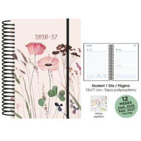 Agendas escolares AGENDA ESCOLAR (2026-27) SENFORT STUDENT DECORADA ESPIRAL tapa PP con GOMA 120x170 D/P AMAPOLAS