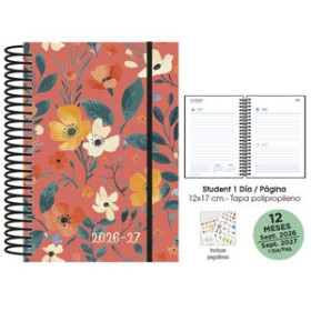 Agendas escolares AGENDA ESCOLAR (2026-27) SENFORT STUDENT DECORADA ESPIRAL tapa PP con GOMA 120x170 D/P CORAL