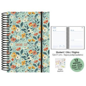 Agendas escolares AGENDA ESCOLAR (2026-27) SENFORT STUDENT DECORADA ESPIRAL tapa PP con GOMA 120x170 D/P FLOWERS
