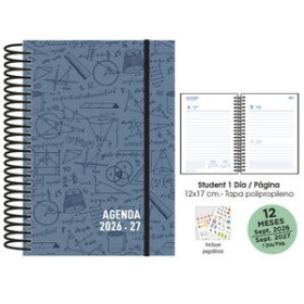 Agendas escolares AGENDA ESCOLAR (2026-27) SENFORT STUDENT DECORADA ESPIRAL tapa PP con GOMA 120x170 D/P MATHS PLOMO