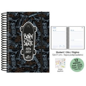 Agendas escolares AGENDA ESCOLAR (2026-27) SENFORT STUDENT DECORADA ESPIRAL tapa PP con GOMA 120x170 D/P SKATEBOARD