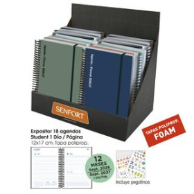 Agendas escolares AGENDA ESCOLAR (2026-27) SENFORT STUDENT FOAM ESPIRAL tapa PP con GOMA 120x170 D/P SURTIDO EXPOSITOR DE 16
