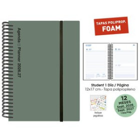 Agendas escolares AGENDA ESCOLAR (2026-27) SENFORT STUDENT FOAM ESPIRAL tapa PP con GOMA 120x170 D/P VERDE