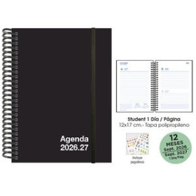 Agendas escolares AGENDA ESCOLAR (2026-27) SENFORT STUDENT UNICOLOR ESPIRAL tapa PP con GOMA 120x170 D/P NEGRO