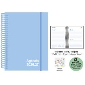 Agendas escolares AGENDA ESCOLAR (2026-27) SENFORT STUDENT UNICOLOR ESPIRAL tapa PP con GOMA 120x170 D/P PASTEL AZUL