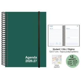 Agendas escolares AGENDA ESCOLAR (2026-27) SENFORT STUDENT UNICOLOR ESPIRAL tapa PP con GOMA 120x170 D/P VERDE