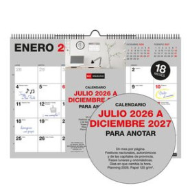 Calendarios murales y sobremesa CALENDARIO (2026-27) MIQUELRIUS 18 MESES PARED MENSUAL BASIC PARA ESCRIBIR A4 296x210