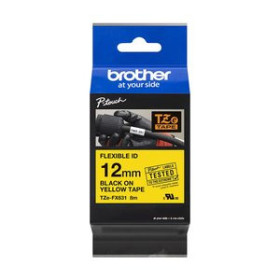 Cintas de rotular CINTA de ROTULAR BROTHER LAMINADA FLEXIBLE 8m 12mm AMARILLO sobre NEGRO