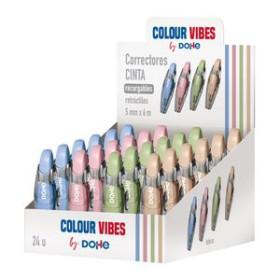 Correctores en cinta CORRECTOR CINTA DOHE COLOUR VIBES RECARGABLE RETRACTIL 5 mm x 6 m SURTIDO EXPOSITOR DE 24