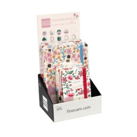 Cuadernos de notas CUADERNO FINOCAM MONIQUILLA TAPA DURA 9x15/A5 72h 80gr. LISO con GOMA SURTIDO EXPOSITOR DE 8