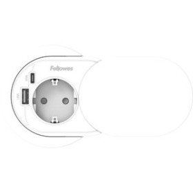 Alimentación ENCHUFE ADAPTADOR EMPOTRABLE FELLOWES + USB A/C Ø 60/80 CON TAPA BLANCO