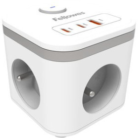Alimentación ENCHUFE ADAPTADOR FELLOWES 3 SALIDAS 3 USB (2C + 1A) (CUBO) CABLE 2 MTS.BLANCO