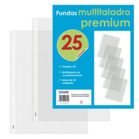 Fundas multitaladro FUNDA MULTITALADRO DOHE PREMIUM PP 80µ PL.NJ. A4 16 TAL.RFZO. PAQUETE de 25