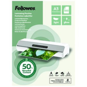 Fundas de plastificación térmica FUNDA PLASTIFICAR FELLOWES BRILLO 303x426 (A3) 80µ 50% RECICLADO PAQUETE de 100