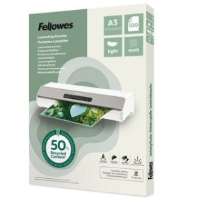 Fundas de plastificación térmica FUNDA PLASTIFICAR FELLOWES MATE 303x426 (A3) 80µ 50% RECICLADO PAQUETE de 100