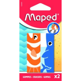 Gomas de borrar mixtas (tinta/lápiz) GOMA de BORRAR MAPED ANIMAL BLISTER de 2