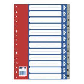 Índice numérico PP y PVC INDICE DOHE PP NUMERICO A4 pestañas 1-12 16 taladros GRIS