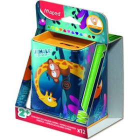 Lápices de colores LAPICES de COLORES MAPED JUNGLE FEVER MINI JUMBO HUCHA de METAL de 12