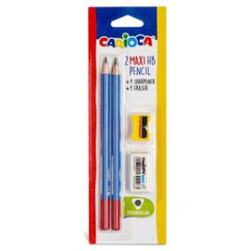 Lápices de grafito LAPIZ de GRAFITO CARIOCA MAXI TRIANGULAR - HB BLISTER de 2 (con afilalapiz y goma de borrar)