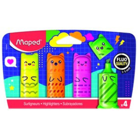 Marcadores flúor (tinta y gel) MARCADOR FLUOR MAPED KAWAI MINI ESTUCHE de 4