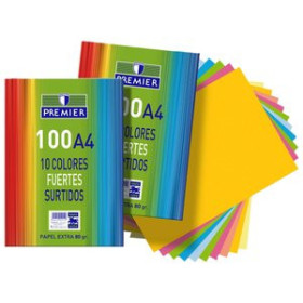 Papel multifunción color PAPEL de COLOR A4 PREMIER 80g 100h SURTIDO FUERTE (10x 10 colores)