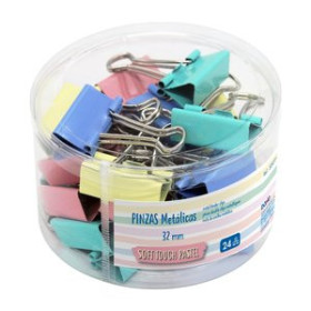 Pinzas (pala abatible y pala fija) PINZA PALA ABATIBLE 32 mm. COLORES PASTEL SURTIDOS BOTE de 24