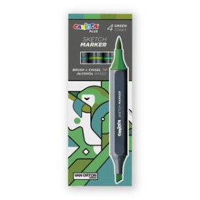 Rotuladores de doble punta ROTULADOR FIBRA CARIOCA PLUS SKETCH MARKER DOBLE PUNTA CAJA de 4 COLORES VERDES