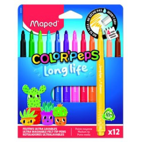 Rotuladores de colores ROTULADOR FIBRA MAPED COLOR´PEPS LONG LIFE ULTRALAVABLE ESTUCHE de 12
