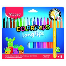 Rotuladores de colores ROTULADOR FIBRA MAPED COLOR´PEPS LONG LIFE ULTRALAVABLE ESTUCHE de 18
