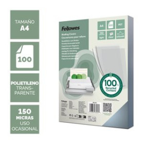Tapas de PVC TAPA de ENCUADERNAR FELLOWES A4 150µ POLIETILENO (100% RECICLADO) CRISTAL CAJA de 100
